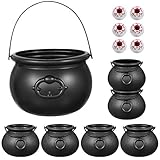 Hemoton 7PCS Halloween Kessel mit Griff Schwarzer Kessel Candy Bucket Candy Kessel für Halloween St Patrick Day Party Dekoration mit 6PCS Augäp
