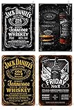 Cimily 4 PCS Jack Daniels Whiskey Zinn Retro Zeichen Vintage Poster Plakette Wanddekoration für Bar Cafe Garten Schlafzimmer Büro Hotel 20X30