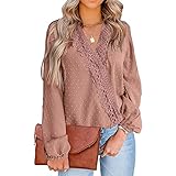 Herbst Und Winter Casual Fashion Damen V-Ausschnitt Einfarbig Chiffon Wollball Spitzenhemd T-Shirt Lose Hedging Laterne Langarmbluse D