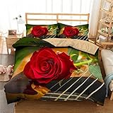 RCBDA Bettbezug Set Bettwäsche-Set Rote Rosenblüte Bedding Bettwäsche Set - Atmungsaktiv Doppelseitige Mikrofaser mit Reißverschluss Bettbezug 220x240 cm + 2 Kissenbezüge 80x80