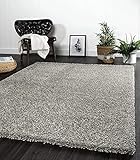 the carpet Port Moderner Hochflor Shaggy Wohnzimmer Teppich Soft Garn Einfarbig Grau Größe: 80x140