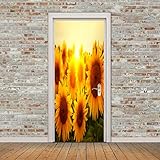 ZEEKYLY Türaufkleber Selbstklebendes 3D Kreativität, Sonnenschein, Sonnenblume 95x215cm Türfolie Poster Tapete Pvc Wasserdicht Abnehmbare Wandbilder für Tür Wohnzimmer Schlafzimmer Küche und B