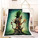 Flanell Kuscheldecke Fleecedecke 3D Flanelldecke 70x100cm Kuscheldecke Flauschig Weiche Magisches Baumhaus Muster Kuscheldecke Grün Wohndecke/Couchdecke/Schlafdecke/TV Deck