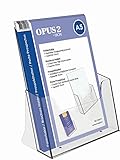 OPUS 2 Prospekthalter Aufsteller - Injektion Prospektständer - DIN A5 - Transparent - Broschürenständer für Büros - Broschürenhalter im Hochformat für Menü, Faltblatt, Fly