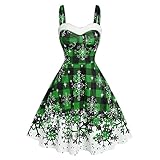 Weihnachtskleid Damen, Weihnachten Kleid Damen V-Ausschnitt Ärmelloses Kleid Partykleid Sexy Schulterfreies Kleider Elch Schneeflocke Karierte Druck Strapsk