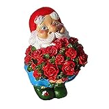 UNCOTARILY 14CM Gartenzwerg Ornament,Gartenzwerg mit Roten Rosen Lustige Gartenskulptur Figuren Ornament Dekor Gartenfigur für außen Rasenschmuck, Innen- oder Außendek