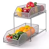 PinPon Untertisch-Organizer und Aufbewahrung, 2-stufiger ausziehbarer Schrank-Organizer mit ausziehbarer Aufbewahrungsschublade, Schiebekorb-Organisation für Küche, Bad, Waschraum, Silb