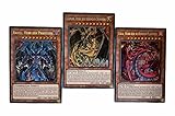 Yu-Gi-Oh! 3 Götterkarten Set MP21- Deutsch - Raviel, Herr der Phantome - Uria, Herr der reißenden Flammen - Hamon, Herr des tosenden Donners - Prismatic Secret Rare + 1x Heartforcards Top