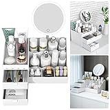 joyvio Make-up Organizer, Kosmetik Aufbewahrungsbox - Mit LED-Lichtern Spiegel - Multifunktionale Make-up Schmuck Organizer - Für Badezimmer - Kommode - Waschtisch Und Arbeitsp