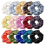 Seide Faser Haargummis, 15er Set PES Scrunchies, Haare Ringe Gummibänder Haarbänder Elastischer Bunte Haarschmuck Haarseil für Mädchen Damen Frauen Pferdeschwanz Halter Haar Band (mit Geschenkbeutel)