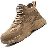 CHUIKUAJ Sicherheitsarbeitsschuhe High-Top Winter Herren Leicht Stahlkappen Konstruktion Schuhe Wildleder Funkensichere Turnschuhe,Brown-41EU