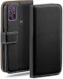 moex Klapphülle für Motorola Moto G10 / G30 Hülle klappbar, Handyhülle mit Kartenfach, 360 Grad Schutzhülle zum klappen, Flip Case Book Cover, Vegan Leder Handytasche, Schw