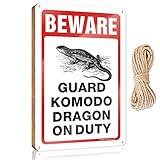 Willkommensschild für die Veranda vor der Veranda (englischsprachig), 'Guard Komodo Dragon On Duty', Türschild aus Holz, Willkommensschilder für die Veranda (Größe: 20 x 30 cm)