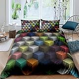 FDONTR 3D Bettbezug Set Bunte Geometrie Plaid Muster Bettwäsche Set Mädchen Jungen Home Textile Mikrofaser Bett Set 200cm * 200