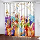 YTSDBB Blickdichte Gardinen Verdunkelungsvorhang Graffiti Palmen Musiknoten B 110 x H 95 cm 3D Digitaldruck Druckmuster Öse thermisch isoliert 90% für Schlafzimmer Wohnzimmer ​Kinderzimmer Junge mit M