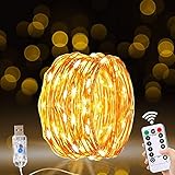 LED Lichterkette Außen, Lichterkette Innen, 20M 200er Micro LED Lichterkette USB Lichterkette mit Timer Fernbedienung 8 Modi Warmweiß Lichterkette Weihnachtsbaum für Weihnachten Halloween Party Z