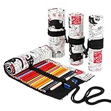 VIONNPPT Handgemachte Leinwand Bleistift Wrap Roll up Fall Halter Böhmischen Stil Reise Zeichnung Skizzieren Färbung Bleistift Rolle Organizer (Katze, 48 Holes)