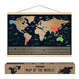 envami Weltkarte zum Rubbeln - Mit Rahmen - Rubbel Weltkarte - Gold - 68 cm x 43 cm - Englisch - Landkarte zum Rubbeln - Weltkarte zum Freirubbeln - Rubbelweltkarte - Weltkarte zum Freik