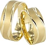 JC Trauringe Gold 333 Paarpreis Matt I Eheringe breit 6,5 mm I Partnerringe Gelbgold mit Gravur in edler Schatulle I 2 Hochzeitsringe Herrenring & Damenring ohne Stein I J105