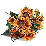ZLXIONG 4 Stück künstliche Blumen Blumenstrauß gelbe künstliche Sonnenblumen Bündel Fuax Blumenarrangements Tischdekoration Dekoration Hochzeit Zuhause Küche Büro Fensterbank Dek