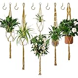 Ninonly Makramee Blumenampel Baumwollseil Hängeampel 5 Stück Makramee Pflanzenhalter Pflanzenampel Aufhänger Macrame für Innen, Außen, Decken, Balkone Wanddekoration (braun)