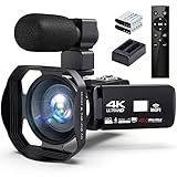 Videokamera 4K 48MP Camcorder 18X WiFi YouTube Kamera IR Nachtsicht Camcorder 3.0' IPS Touchscreen mit verbesserter Fernbedienung, externem Mikrofon und Gegenlichtb