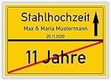 Unbekannt Geschenkidee zur Stahlhochzeit - 11 Jahre verheiratet - Stahl Hochzeit - Ortsschild Bild Geschenk zum Hochzeitstag - Jubiläum mit Namen und D