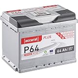 Accurat 64Ah Autobatterie 12V 630A Blei Säure Starterbatterie in Erstausrüster Qualität befüllt und geladen (wartungsfrei)
