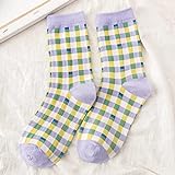 10 PaarAutumn Contrast Color Grid  Designer Socks Cotton Mosaic College Style Socks Women Kawaii Harajuku Sock