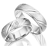 2 x Trauringe 925 Silber PAARPREIS AG.32 inkl. Swarovski Crystal und Gravur Verlobungsringe Günstige Eheringe aus echtem Silber Sterling Juwelier Made in Germany Massiv Silver Rings Express Lieferung