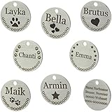 WIENS3D Tiermarke Hundemarke Hundemarken | Viele Motive | beidseitig GRAVIERT | Massiv (23mm) Pfote, Herz, Stern, Pfoten, S