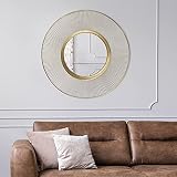 WOMO-DESIGN Dekorative Wandspiegel Belo Horizonte Ø 82cm Unikat aus Glas, Gold Metallrahmen, Runder Spiegel, Moderner Dekospiegel, Design Hängespiegel, Wandbehang Flurspiegel Badspiegel Schminkspieg