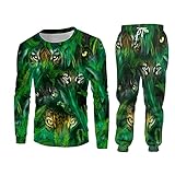 Animal Forest Hoodie Sweatshirt & Jogger Hose Set Grün 3D Tiger Print Unisex Tops Jogginghose-R_6XL