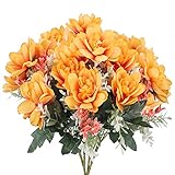 NAHUAA 4pcs Künstlich Blumen Herbstblumen Seidenblume Herbst Deko Kunstblumen Unechte Bouquet für Draußen Topf Balkon Vase Außen Garten Dekoration Orang