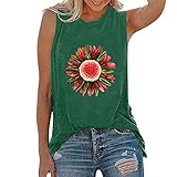 Damen Mode Sonnenblumen-Buchstaben, die ärmelloses Weste-Behälter-Hemd-Tunika-Blusen-Oberteile mit O-Ansatz drucken,lässiges Shirt T-Shirt Blouse mit Rundhalsausschnitt Leinenhemd Eay
