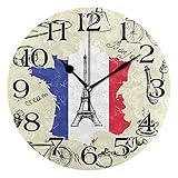 linomo Vintage Paris Eiffelturm-Wanduhr, Wanduhr, leise, Nicht tickend, runde Uhr, leise für Küche, Wohnzimmer, Schlafzimmer, Badezimmer, Bü