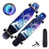 43'Longboard Skateboard Double Kick Concave Deck Skateboard, 7 Kanadische Schichten Ahornholz Tanzbrett mit LED PU Rädern für Kinder Teenager & Erwachsene Anfänger,Elk, HSGAV