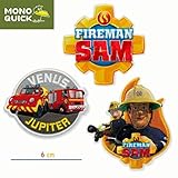 Mono-Quick 366 Fireman Sam, 3er Set Patches zum Aufbügeln, Aufkleben oder Aufnähen, Polyester, mehrfarbig, MD, 3