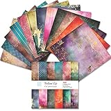 24 Stück Scrapbooking Papier Deko Vintage Dekorpapier Gemustertes Papier, Aufkleber Journal Zubehör Musterpapier DIY Schreiben Zeichnen Album Scrapbook Grußkarte Hintergrundpap