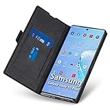 Aunote Samsung Galaxy Note 10 Plus Hülle, Samsung Note 10 Plus Schutzhülle mit Kartenfach, Handyhülle Tasche, Leder Etui Folio, Flip Cover Case, PU TPU Klapphülle Note10 Pro 5G 6.8 Phone Schw