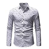 Langarmhemd Herren Frühling und Herbst Casual Fashion Shirt Herren Kleine Quadratische Druck Weiß Mode Persönlichkeit L
