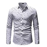 Langarmhemd Herren Frühling und Herbst Casual Fashion Shirt Herren Kleine Quadratische Druck Weiß Mode Persönlichkeit L