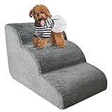 Bounabay 3 Stufen Haustiertreppe, hundetreppe bett für kleine hunde, hunderampe sofa boxspringbett , Treppe für Hunde und Katzen mit Plüschbezug, tragbar, abnehmbar, waschb