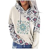 Kapuzenpulli Damen Schwarz Western Ethnic Print Sweatshirt Hoodie Vintage Casual Aztec Print Langarmshirt Pullover Wollmantel Damen Lang Winter Sweatshirt lang Baumwolle only Strickjacke lang