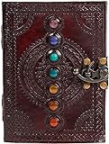 CLOTHOS by SSD-Seven Stone Leather Journal 10x7 Inches Book of Shadows Handmade Seven Chakra Celtic Embossed With Lock Clasp Prop Vintage Daily Notepad Unlined Paper Sketchbook & Writing Notebook
