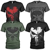 4er Pack Herren T-Shirt The Punisher mit Frontprint und Rundhalsausschnitt (XL, Collection 1)