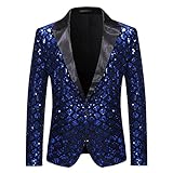 BBTURE Königsblaue Pailletten verzierte Blazer Herren Single Button Glänzend Plaid Smoking Blazer Nightclub Prom Kostüm, Königsblau1, S