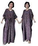 ROMCHARD Boho Kaftan für Damen, Übergröße, langes Fledermauskleid mit Robe, Loungewear, Strandvertuschung, schwarz, Einheitsgröß