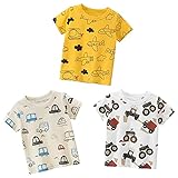 Qimaoo Baby Jungen T-Shirt Kind T Shirt Kurzarm Sommer Casual Cartoons Druck Tops für Alter 2-7 Jahre Alt (3er Set)