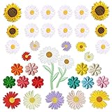 Woohome Blume Patches zum Aufbügeln, 35 Stück Gänseblümchen Sonnenblume Bügelflicken Applikation Gestickten Aufnäher für T-Shirt Jeans Taschen Kleidung
